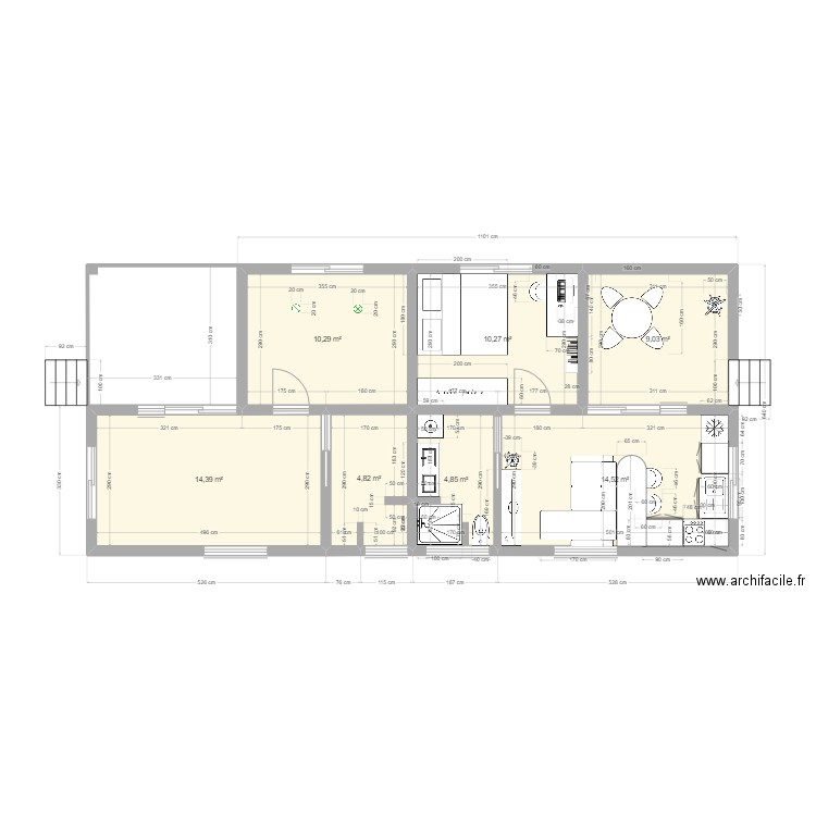 f2 38m2. Plan de 7 pièces et 68 m2