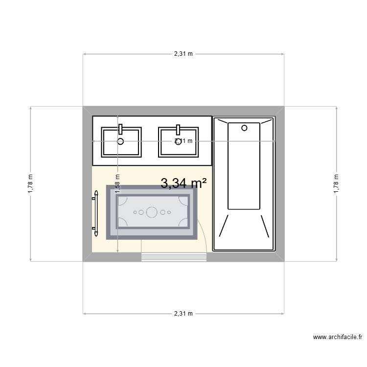 Givors Fab & Flo SdB Proposition #1. Plan de 1 pièce et 3 m2