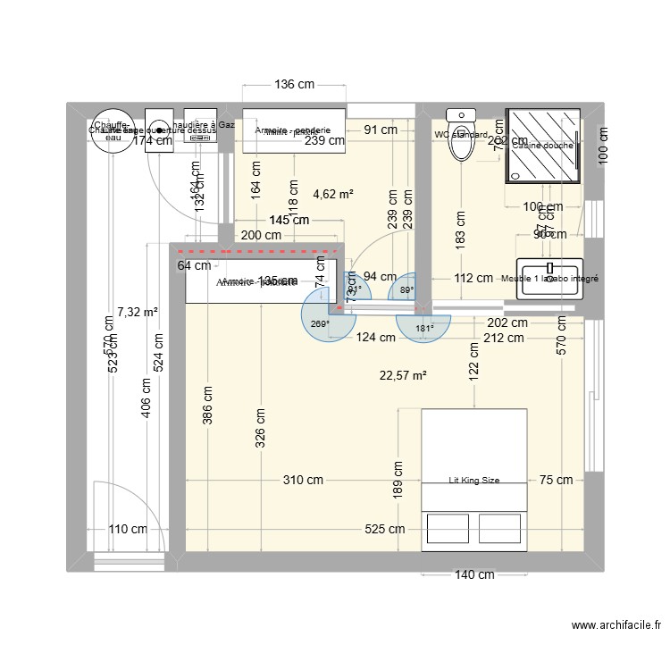 futur chambre. Plan de 3 pièces et 35 m2