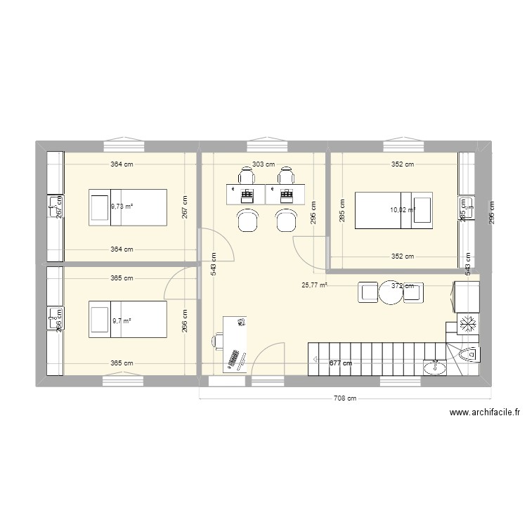 RDC Projet Institut. Plan de 4 pièces et 55 m2