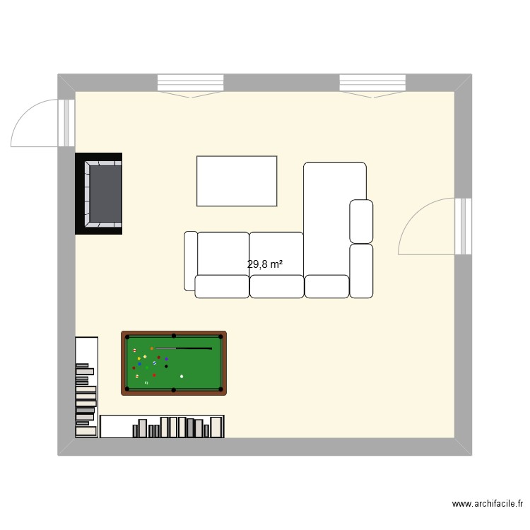 salon Monroseau. Plan de 1 pièce et 30 m2