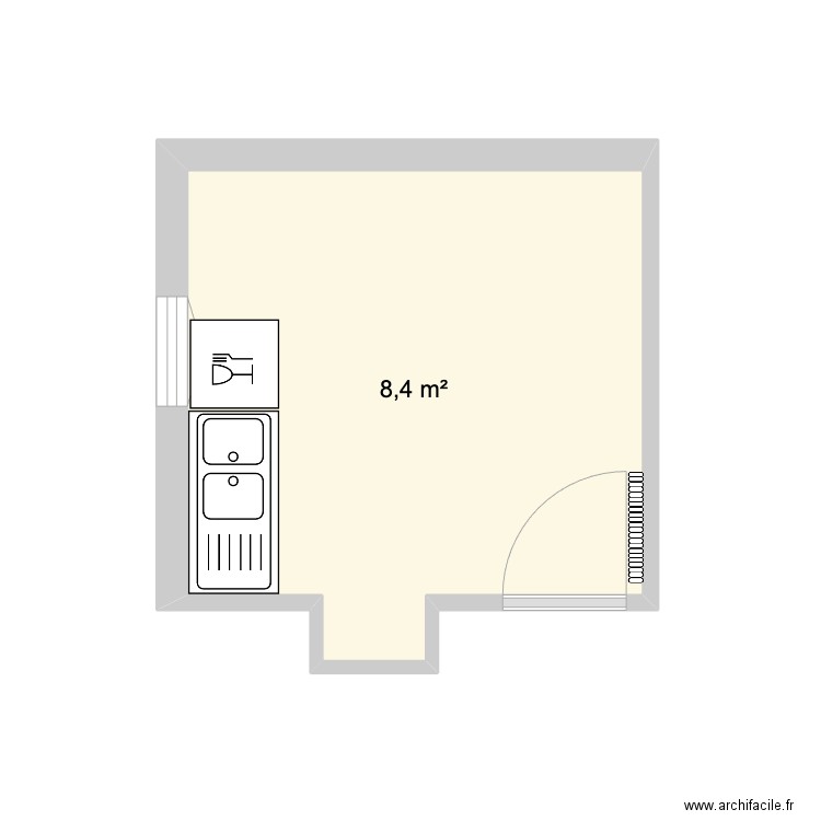 Cuisine-1. Plan de 1 pièce et 8 m2