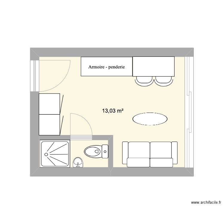 studette v2. Plan de 1 pièce et 13 m2