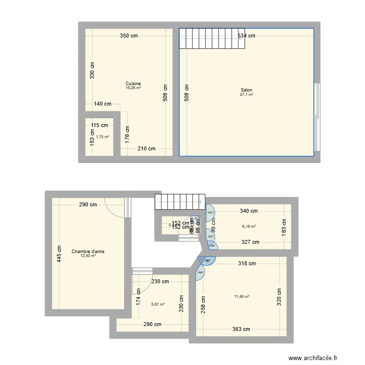 Maison avec vraies mesures. Plan de 8 pièces et 81 m2