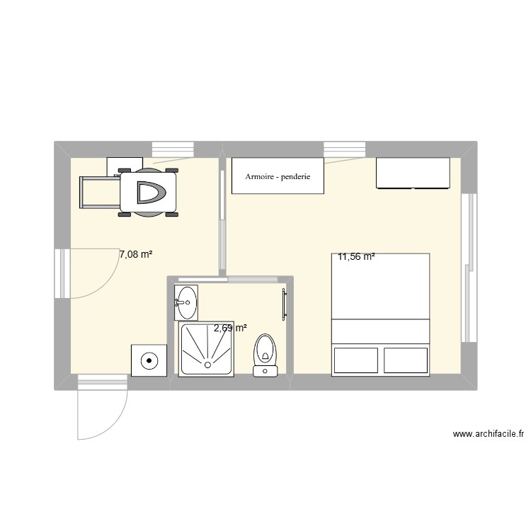 GARAGE VERSION 2. Plan de 3 pièces et 21 m2