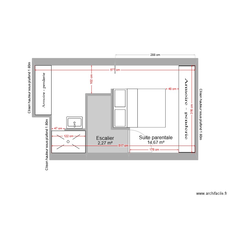 Projet 3 - Etage - Maison 60 Saint Louis. Plan de 2 pièces et 17 m2