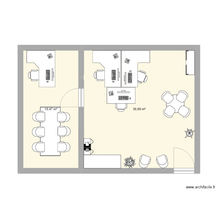 Amenagement2pieces. Plan de 2 pièces et 46 m2