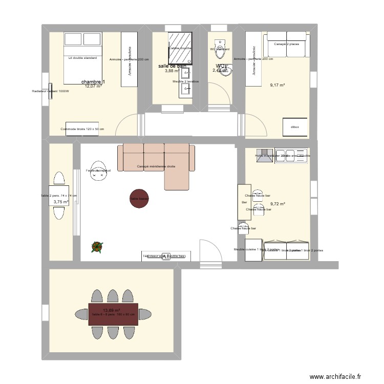 chalezeule 1. Plan de 7 pièces et 55 m2