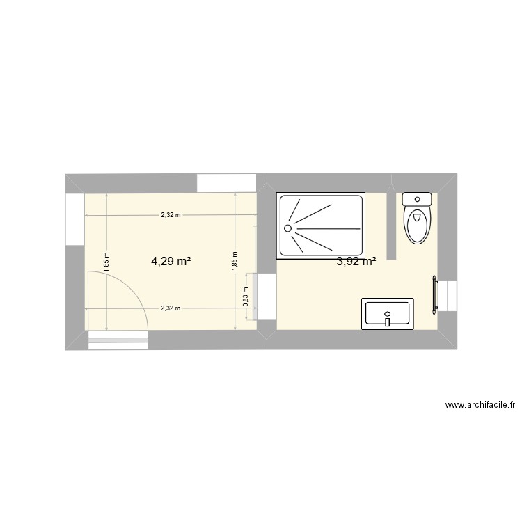 SDB_palier_actuel. Plan de 2 pièces et 8 m2