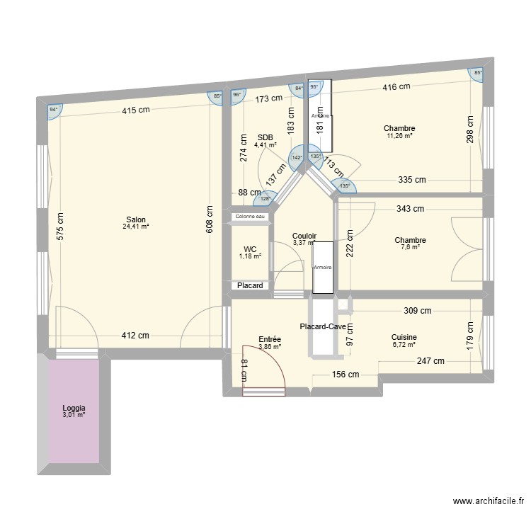 APPART2. Plan de 13 pièces et 67 m2