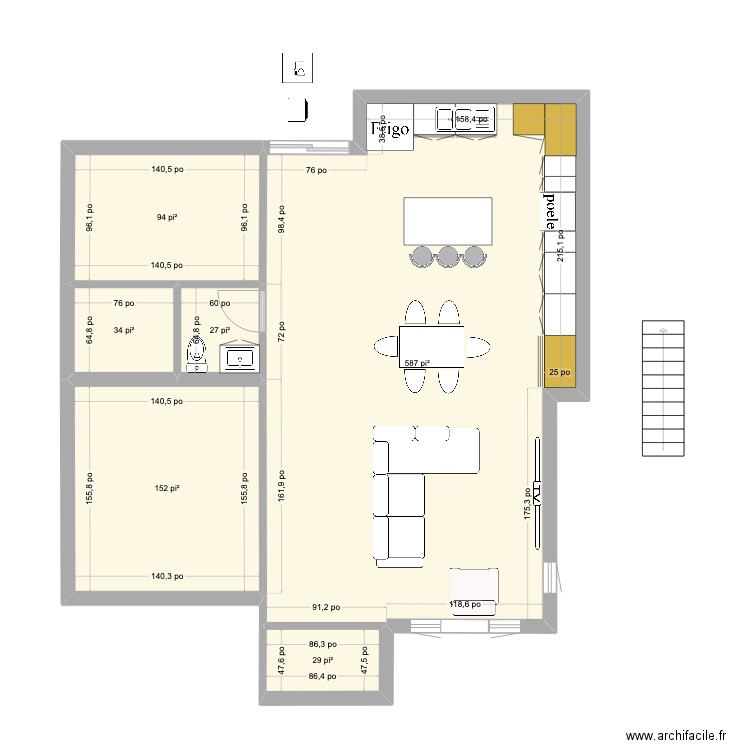 plan alain 2. Plan de 15 pièces et 147 m2