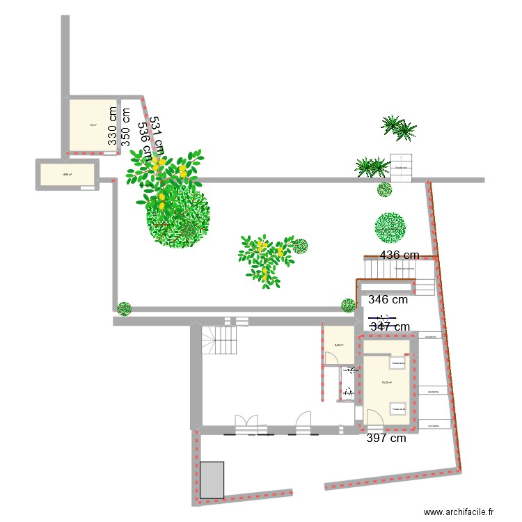 Projet jardin. Plan de 4 pièces et 36 m2