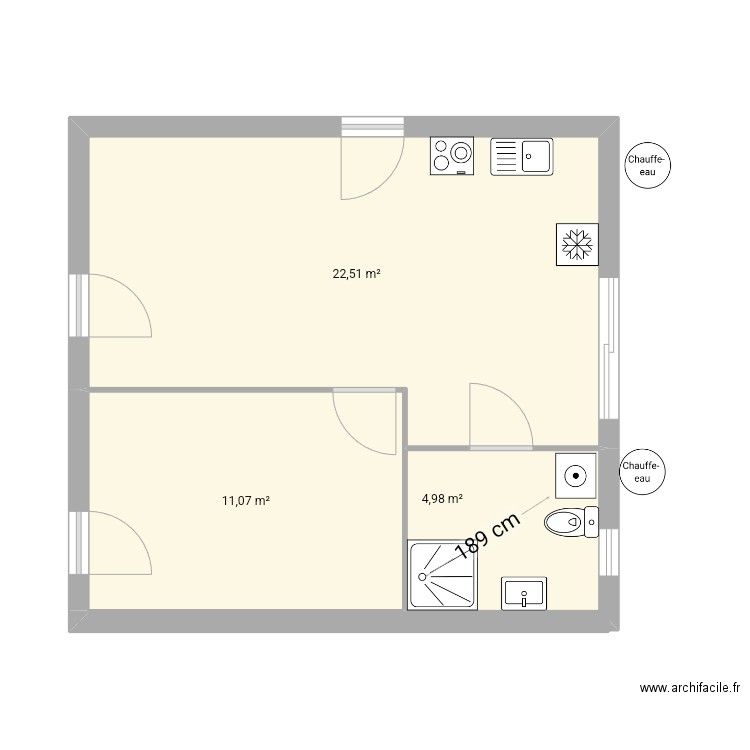 maison ardeche 6. Plan de 3 pièces et 39 m2