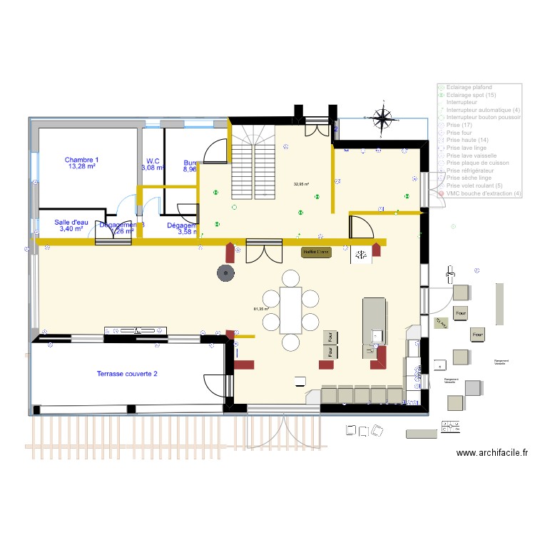 Cuisine ines3. Plan de 28 pièces et 397 m2