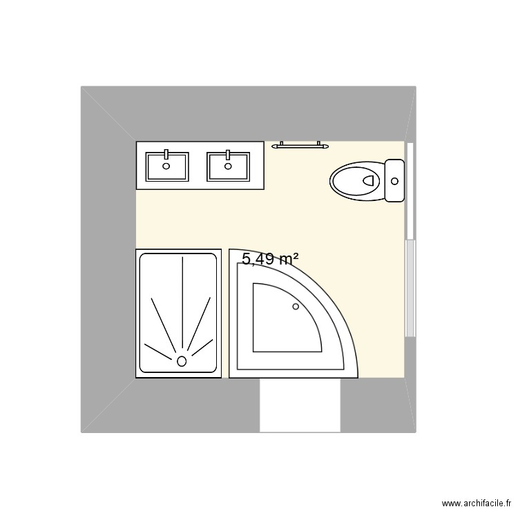 SdB RdC Baignoire angle et douche. Plan de 1 pièce et 5 m2