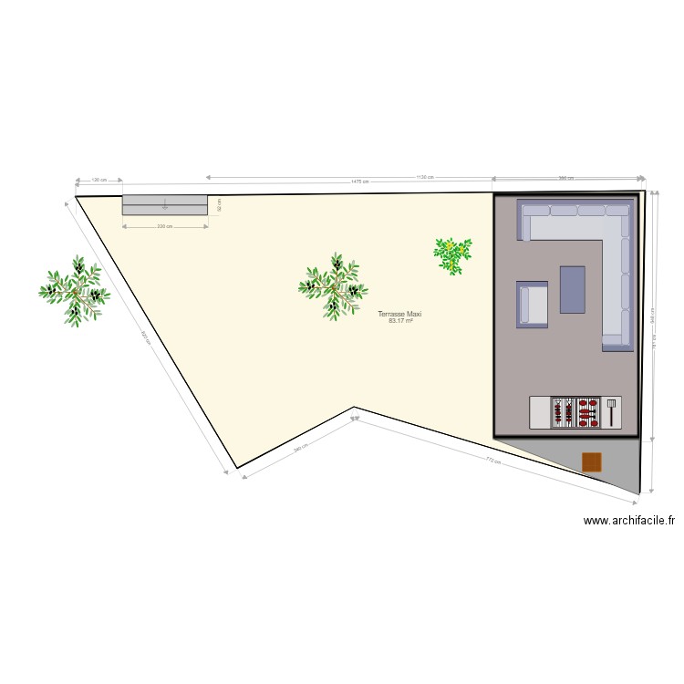 TERRASSE Mini 2025 Etendue v2. Plan de 1 pièce et 83 m2