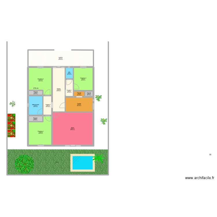 Maison Maman. Plan de 15 pièces et 128 m2