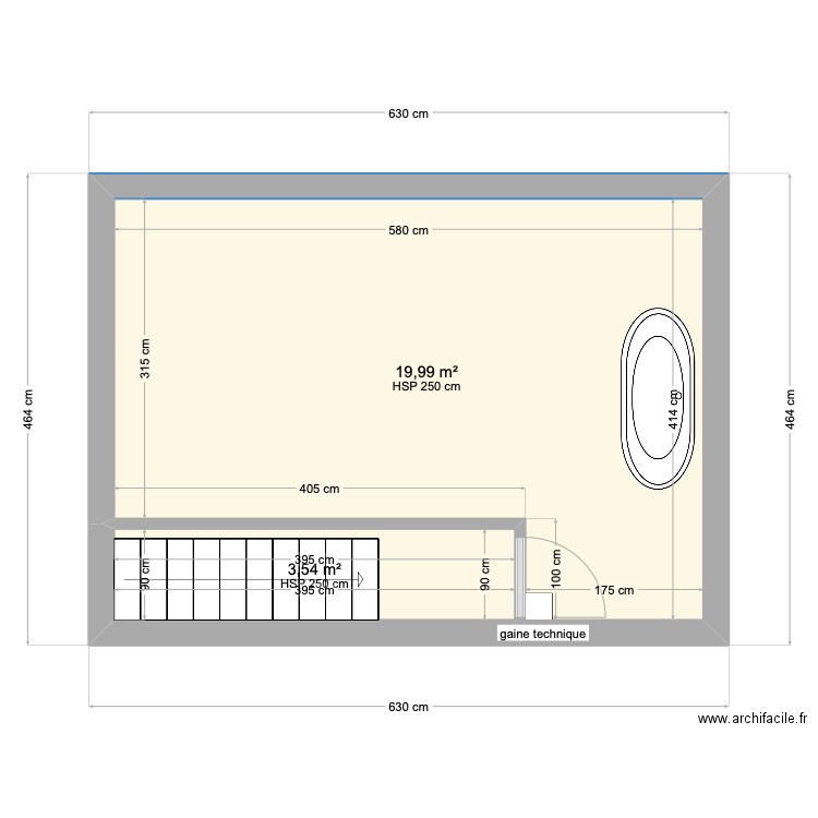 étage. Plan de 2 pièces et 24 m2