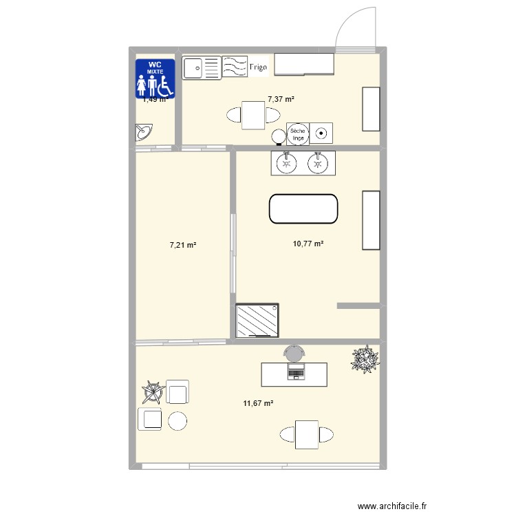 Wenzen. Plan de 5 pièces et 39 m2