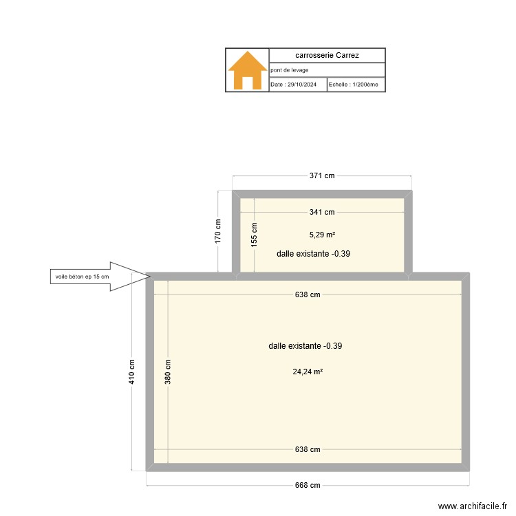 carroserie Carrez . Plan de 2 pièces et 30 m2