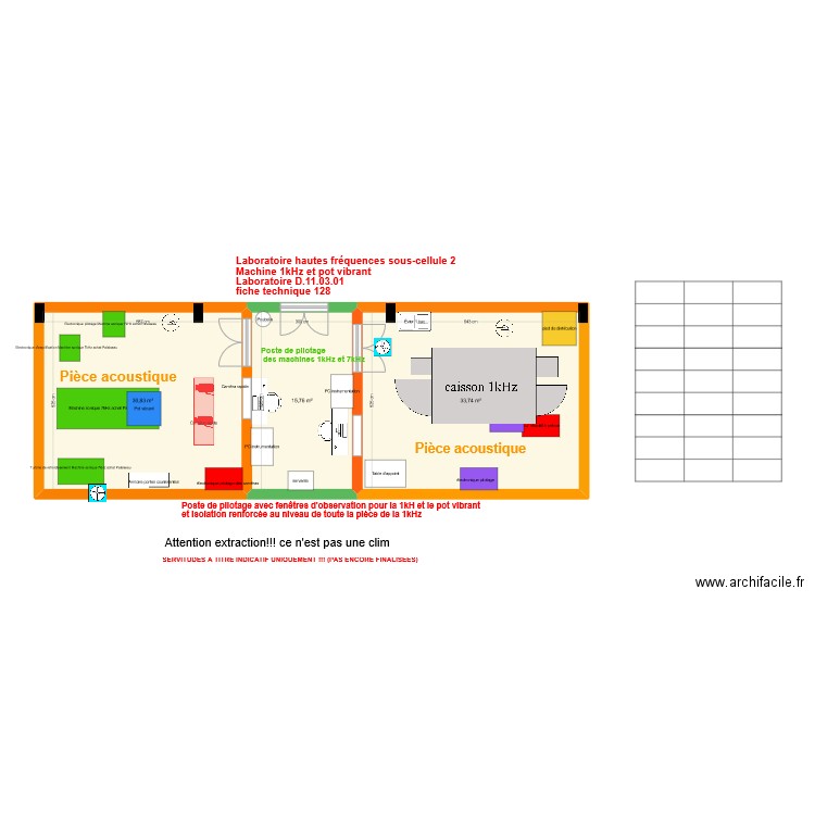 Fiche 128_Labo hautes fréquences sous cellule 2 V4caisson. Plan de 3 pièces et 80 m2