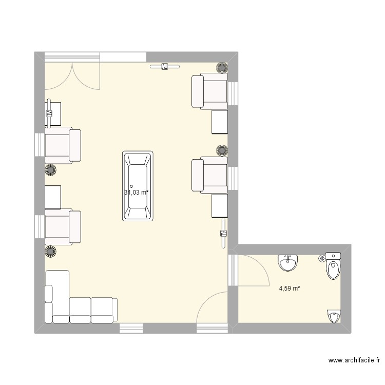 La Maison du Dégradé. Plan de 2 pièces et 36 m2