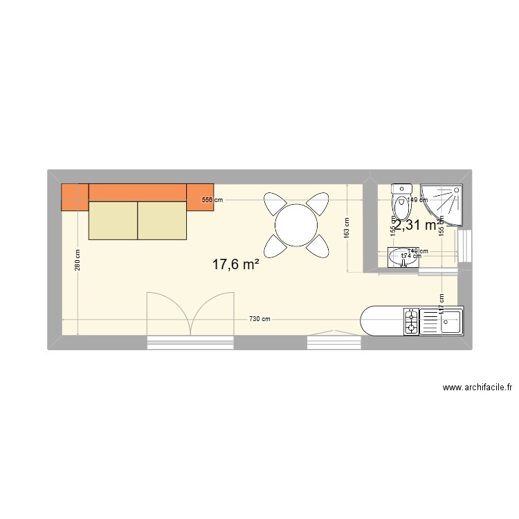 extention 6. Plan de 2 pièces et 20 m2