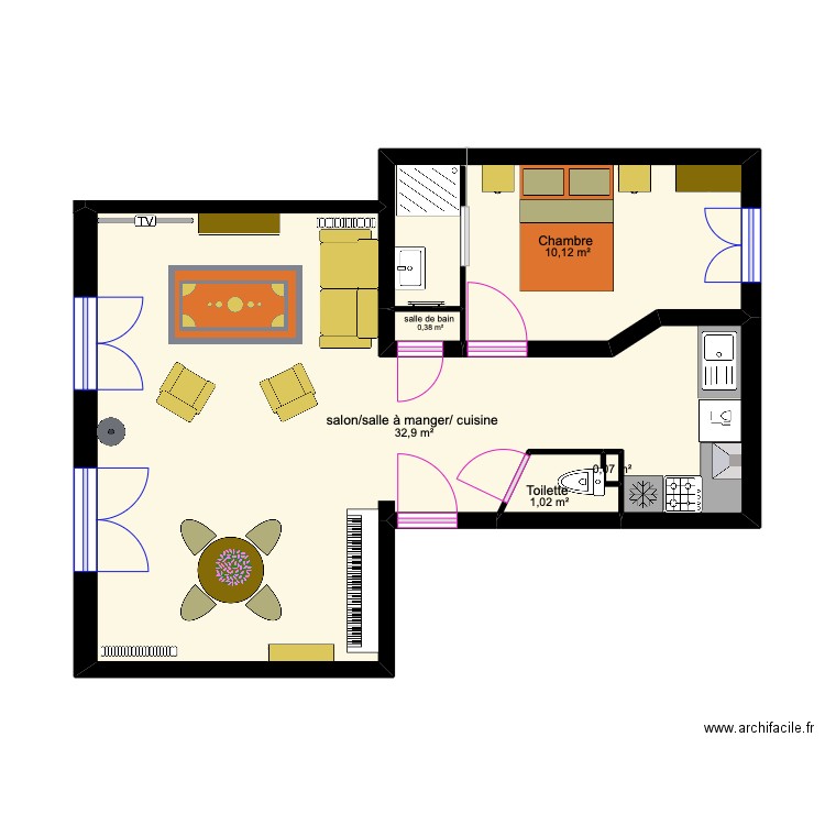 19/03/25. Plan de 5 pièces et 44 m2