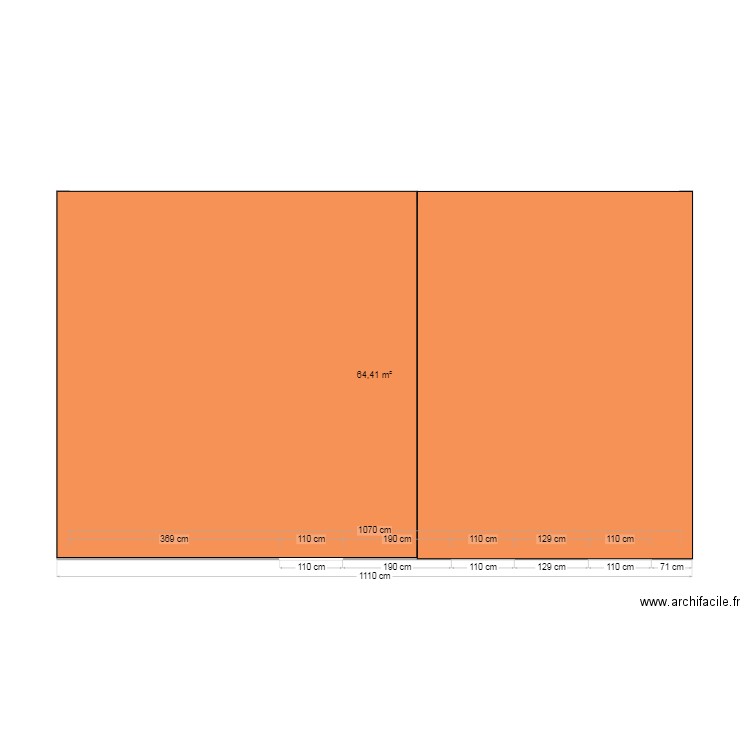 peg. Plan de 1 pièce et 64 m2