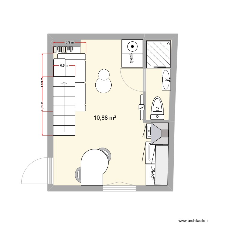 rennes V2. Plan de 2 pièces et 12 m2