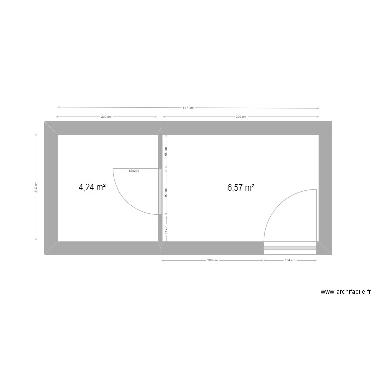 Projet M.Soreau. Plan de 2 pièces et 11 m2