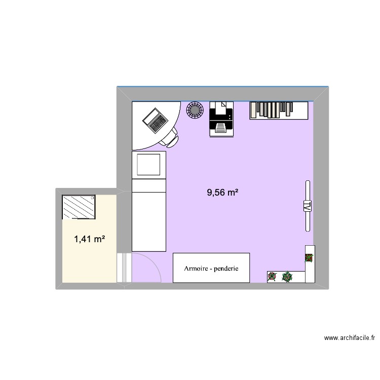 Studio. Plan de 2 pièces et 11 m2