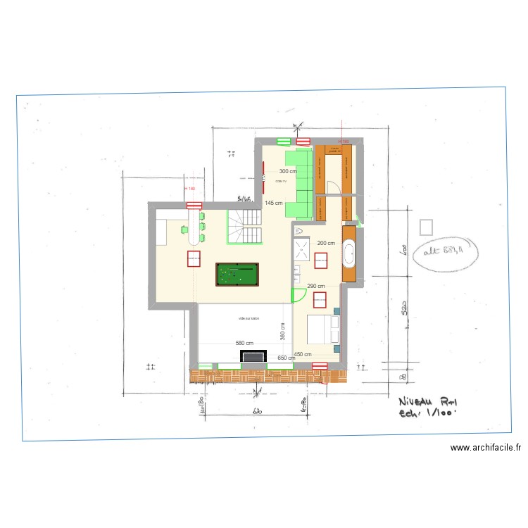 MEZZA SAMOENS rehaussé 5O  chambre inversée. Plan de 1 pièce et 122 m2