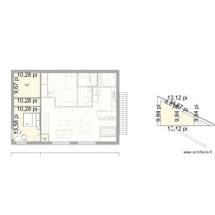 Étage 2 version améliorée. Plan de 13 pièces et 126 m2