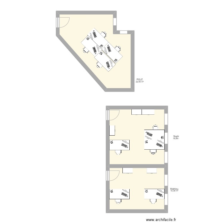 pole. Plan de 3 pièces et 56 m2