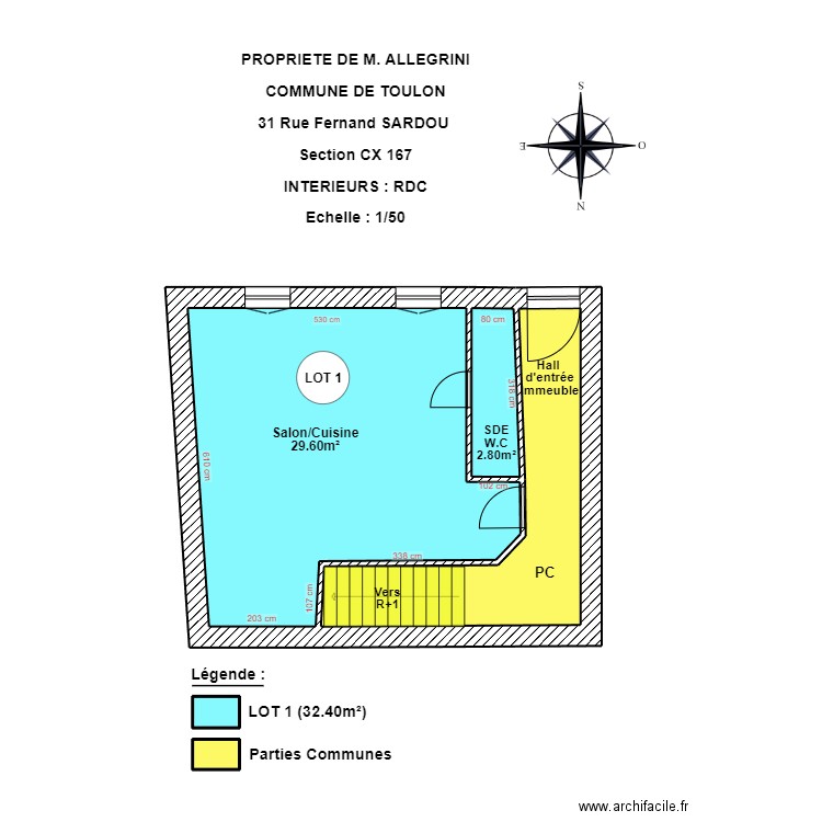 ALLEGRINI RDC LOT 1. Plan de 5 pièces et 44 m2