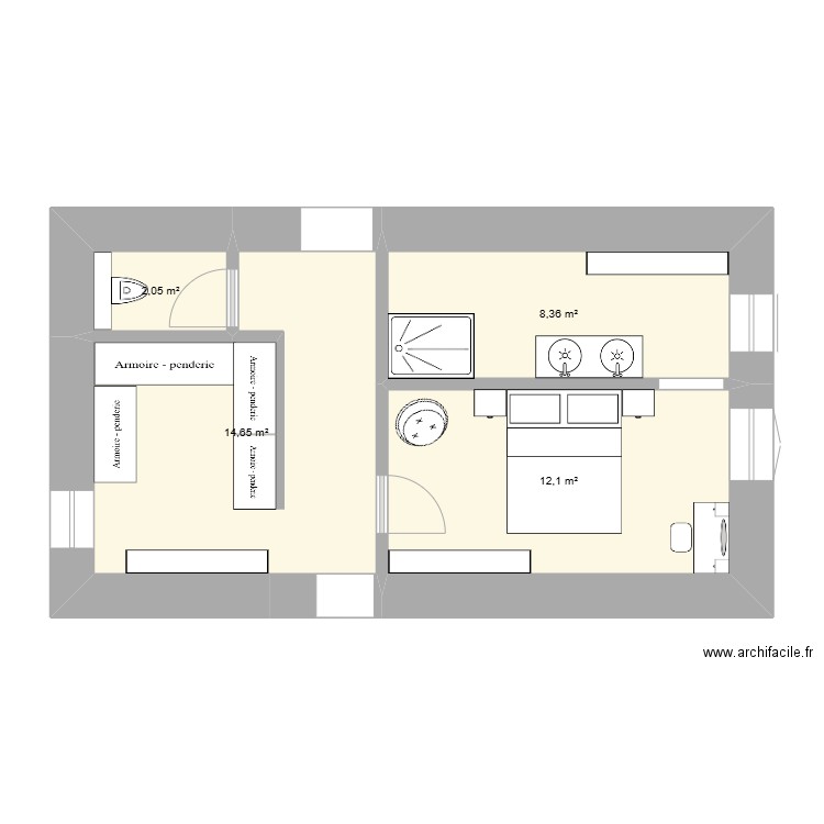 suite parentale opt2. Plan de 4 pièces et 37 m2