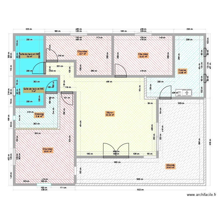 Plan maison 3. Plan de 9 pièces et 131 m2