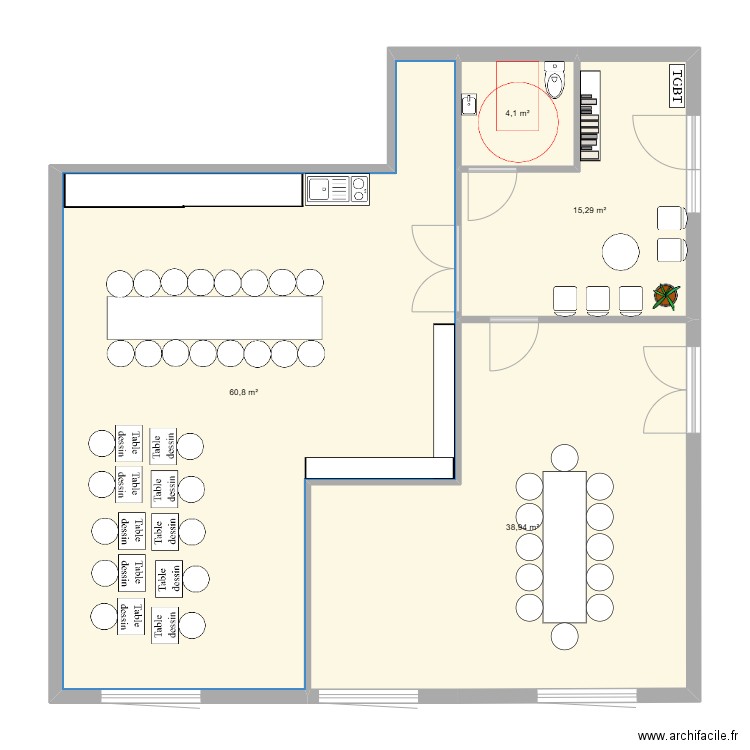 Local de tri arts plastiques v2. Plan de 4 pièces et 119 m2