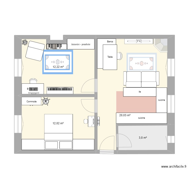 Casina 2. Plan de 4 pièces et 48 m2