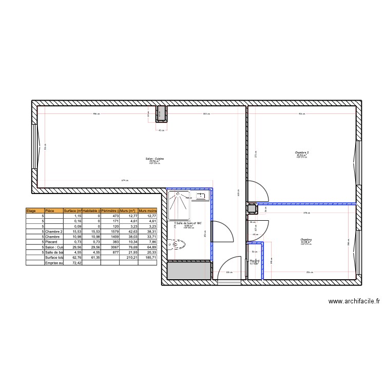 Bergere Projet. Plan de 8 pièces et 68 m2