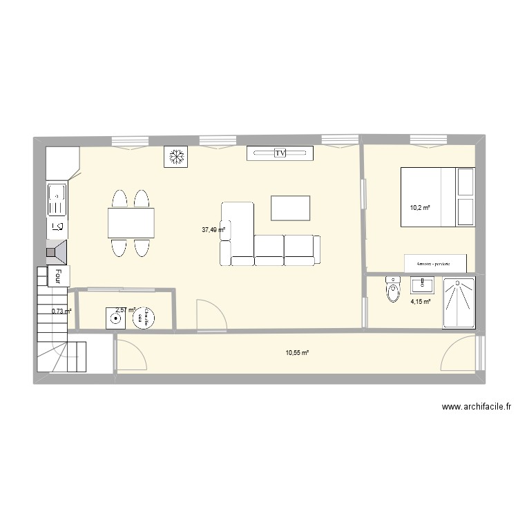 Appartement N4. Plan de 6 pièces et 66 m2