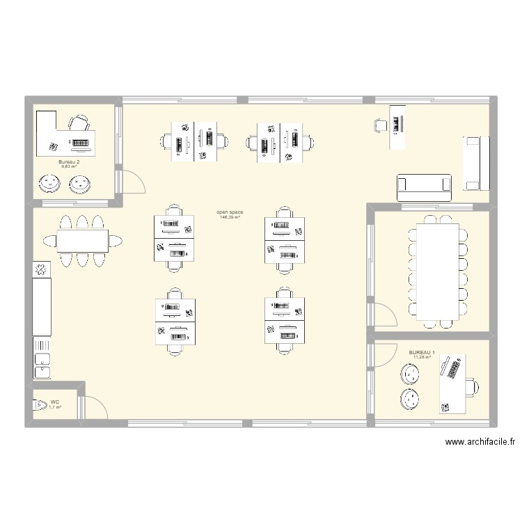 bureau century. Plan de 4 pièces et 169 m2