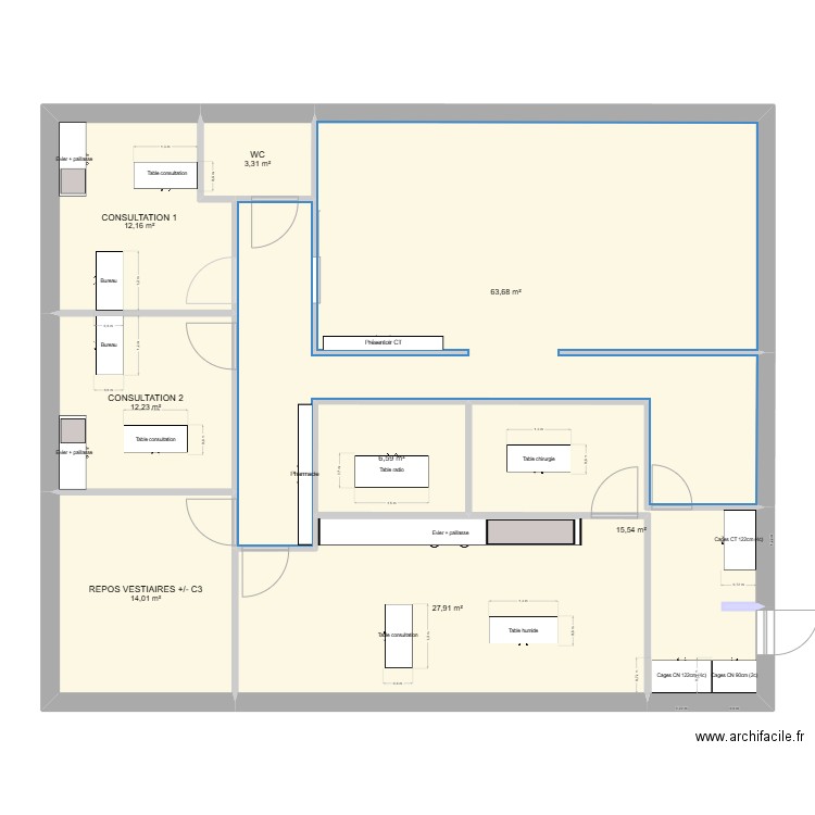 CV1b. Plan de 8 pièces et 64 m2