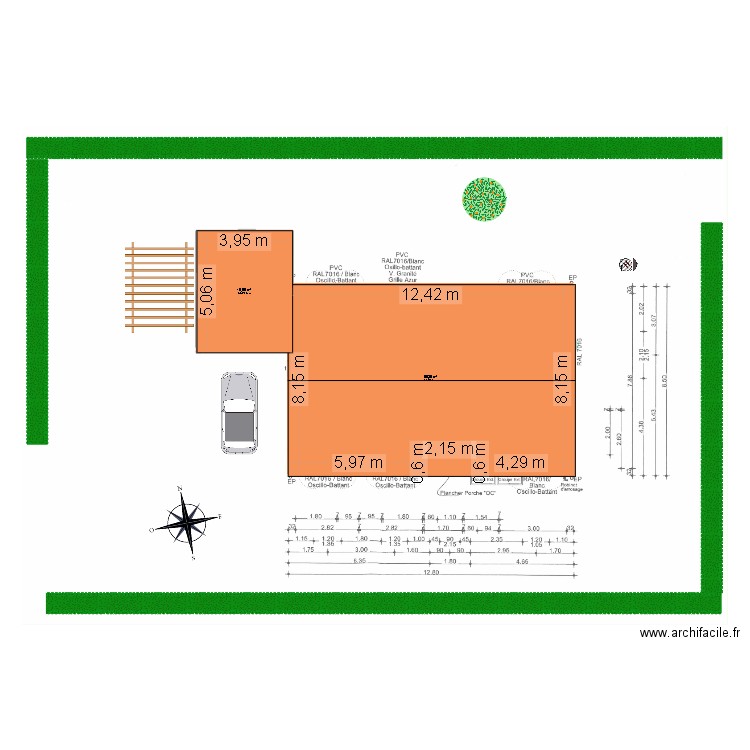 maison existante et projet garage. Plan de 2 pièces et 120 m2