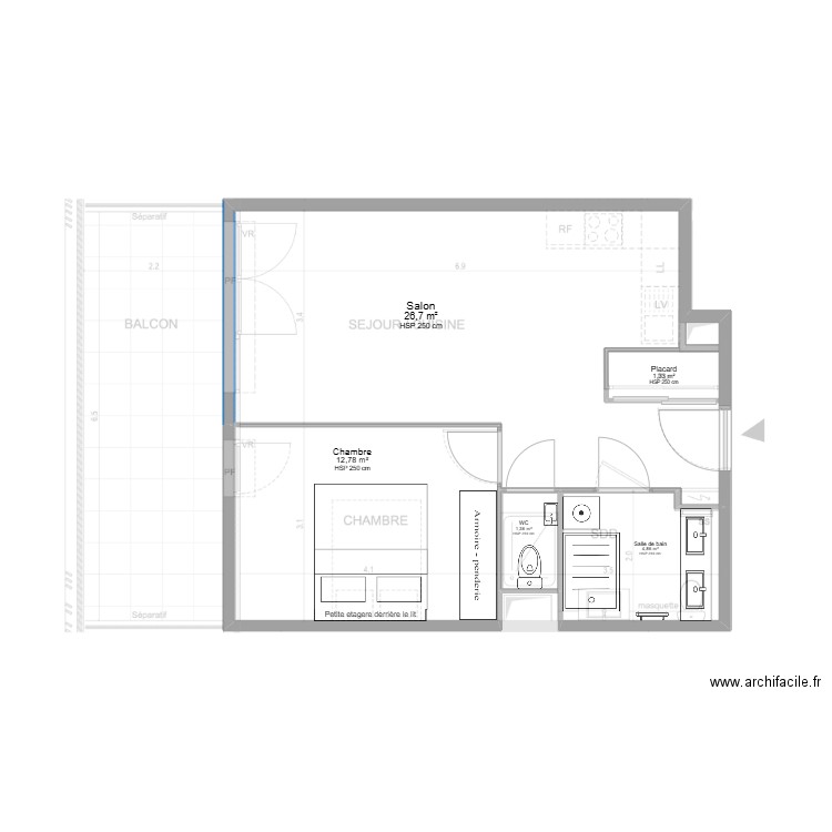 Futur logement sans meuble. Plan de 5 pièces et 49 m2