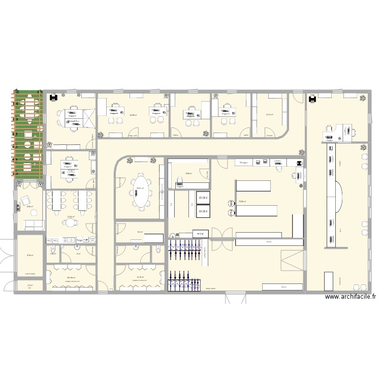 Bureaux magasin 2025 avec SDP. Plan de 17 pièces et 274 m2