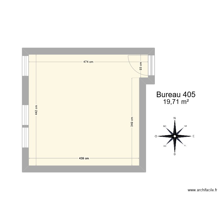 Bureau 405. Plan de 1 pièce et 20 m2