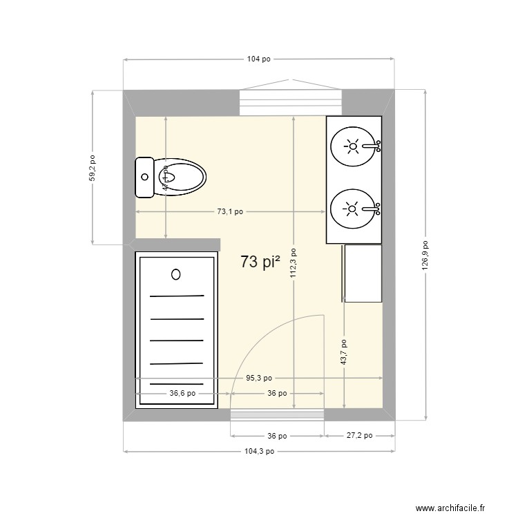 SALLE DE BAIN 407 SMITH RDC version 1. Plan de 1 pièce et 7 m2