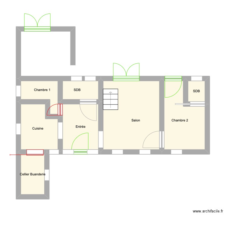 Maison Gallardon RDC. Plan de 7 pièces et 35 m2